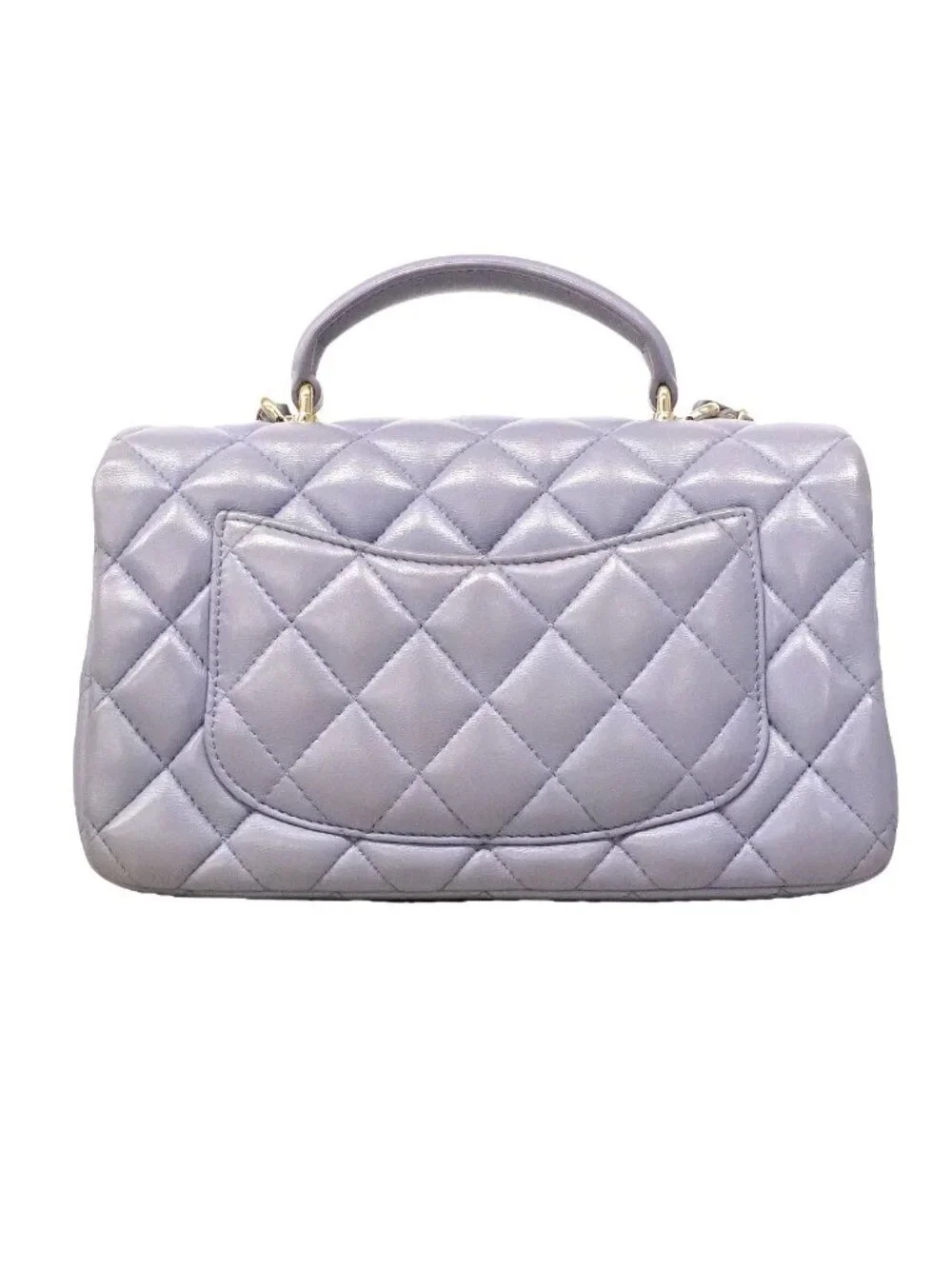 Chanel Shoulder Bag Quilted Top Handle Lambskin Purple Champagne Gold 2-Way Back